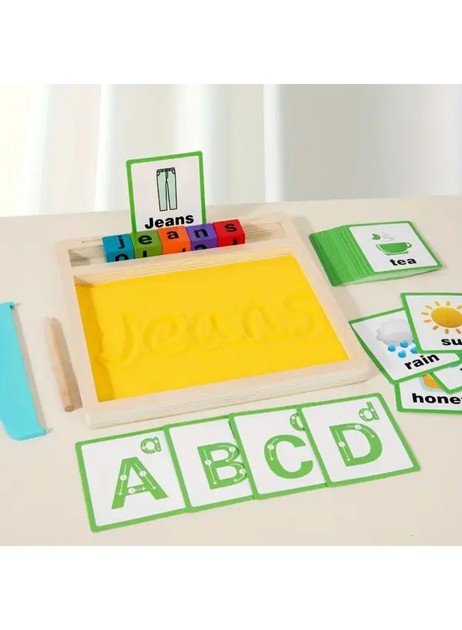 لوح الرسم الرملي الخشبي مع بطاقات تعليمية مزدوجة الوجه 31 لتعليم الصوتيات الصينية للأعمار من 3 إلى 6 سنوات - Image 2